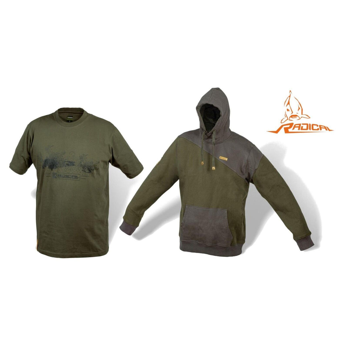 Radical Rough Hoody Hoodie Brown/Olive Green T Shirt Carp Fishing Clot