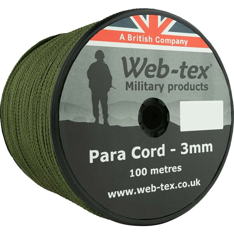 Web-tex Para Cord 3mm 100m Spool Olive Green Outdoor Hiking Camping