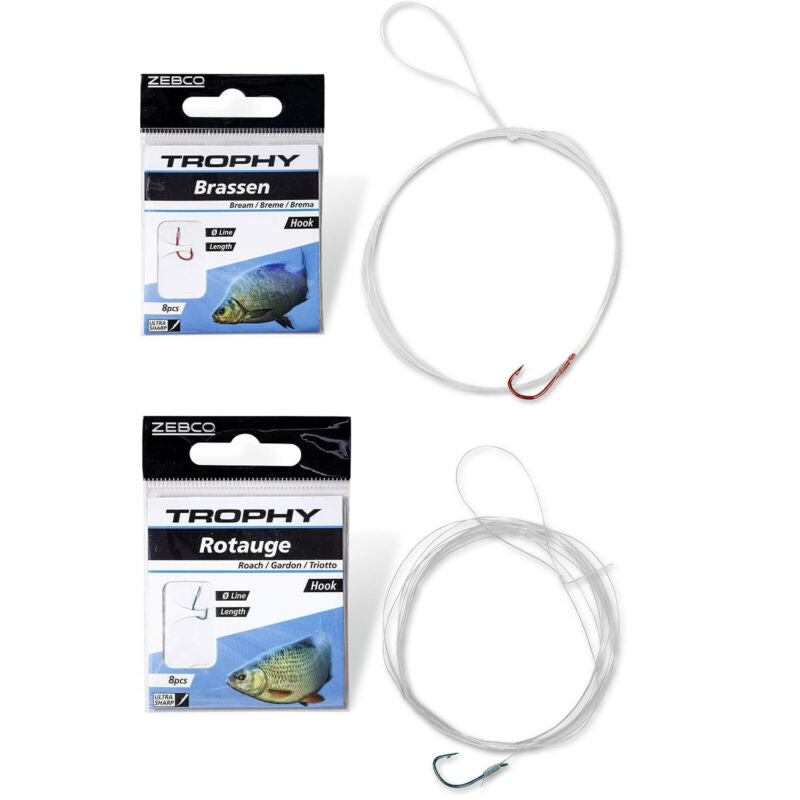 Zebco Trophy Hooks to Nylon Bream or Roach with Leader Rig Pre-Tied Fishing