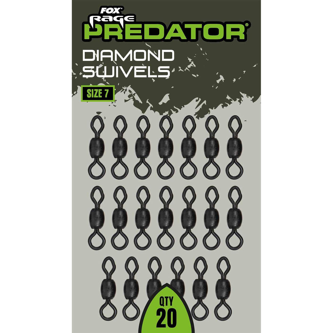 Fox Rage Predator Diamond Swivels Size 7 Pack of 20 Pike Fishing FAC108