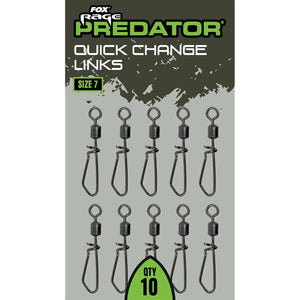 Fox Rage Predator Quick Change Links Size 7 Pack of 10 Pike Fishing FAC107