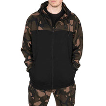 Load image into Gallery viewer, Fox Lightweight BLack &amp; Camo Split Zip Hoody Carp Fishing Hoodie All Sizes
