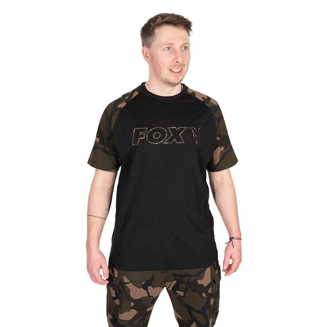 Fox Black Camo Outline T-Shirt Carp Fishing Clothing Short Sleeve Top All Sizes