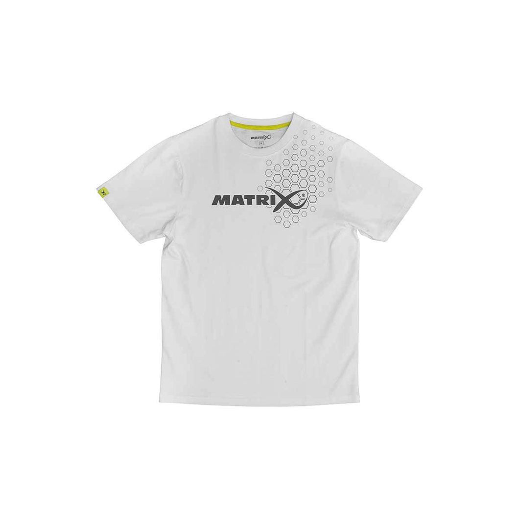 Matrix Hex Print T-Shirt White Carp Fishing Clothing All Sizes