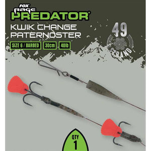 Fox Rage Predator Kwik Change Paternoster Trace 30cm Pike Fishing Ready Rig