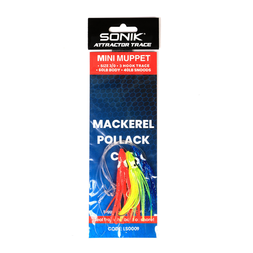Sonik 3 Hook Trace Mini Muppet 3/0 Sea Boat Fishing Rigs Cod Mackerel ...