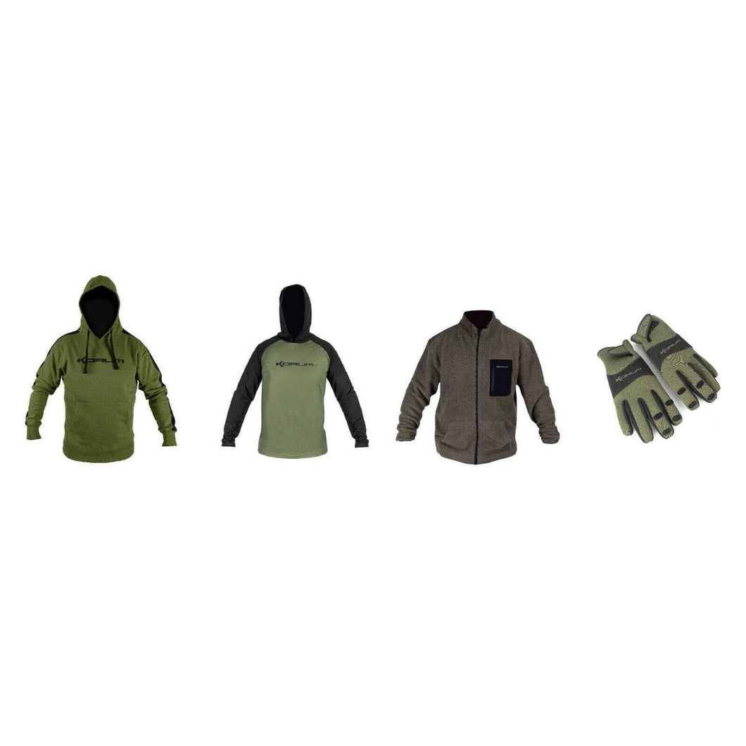 Korum Range Clothing HD Hoodie Shirt Sherpa Fleece Neoteric Gloves Fishing