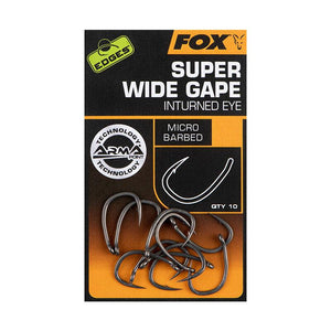 Fox Edges Super Wide Gape Hooks w. In-Turned Eye 10pcs Fishing Terminal Tackle