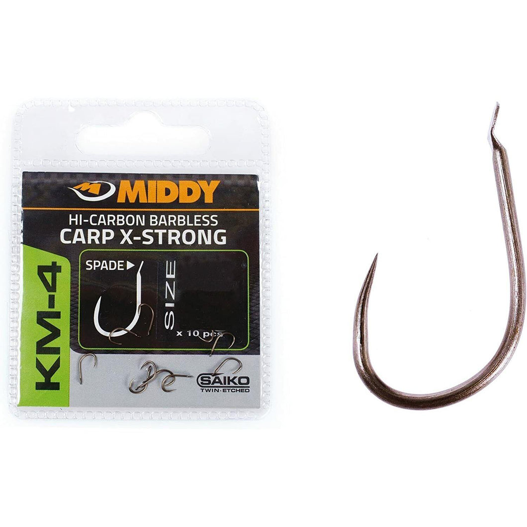 Middy KM-4 Hi-Carbon Barbless Hooks Spade End X-Strong Carp Fishing
