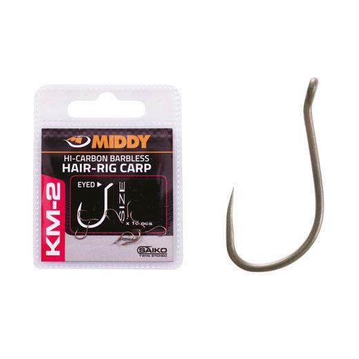 Middy KM-2 Hi-Carbon Barbless Hair-Rig Carp Eyed Fishing Hooks 14, 16, 18 *NEW*
