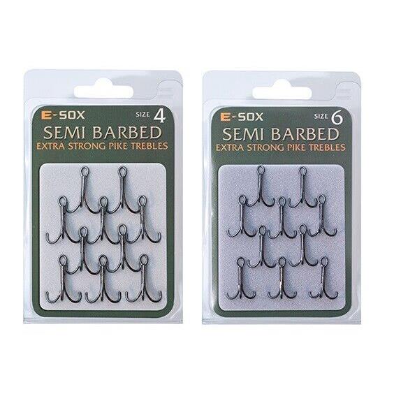 Drennan E-Sox Extra Strong Treble Hook Semi Barbed Assorted Sizes Pike Fishing