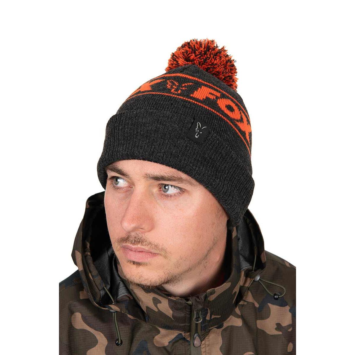 Fox Collection Bobble Hat Black Orange Carp Fishing Hat Beanie CHH021