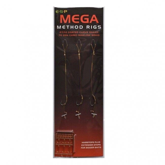 ESP Mega Method Rigs Barbless PTFE Curv Shank Ready-Tied Carp Fishing ...