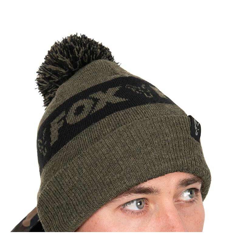Fox Collection Bobble Hat Green & Black Carp Fishing Hat Beanie CHH022