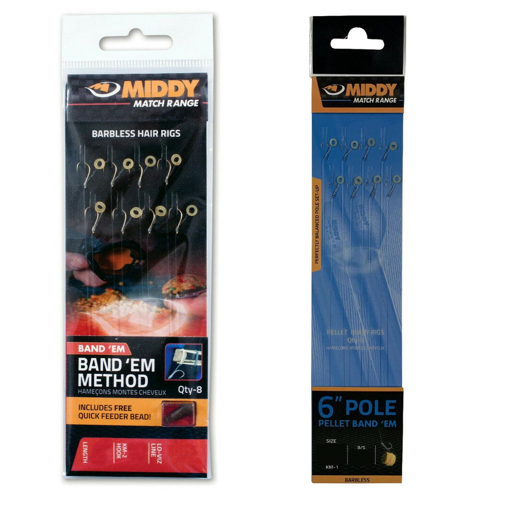 Middy Band'em or Pole Pellet Method Barbless Hair Rigs Carp Fishing Tackle