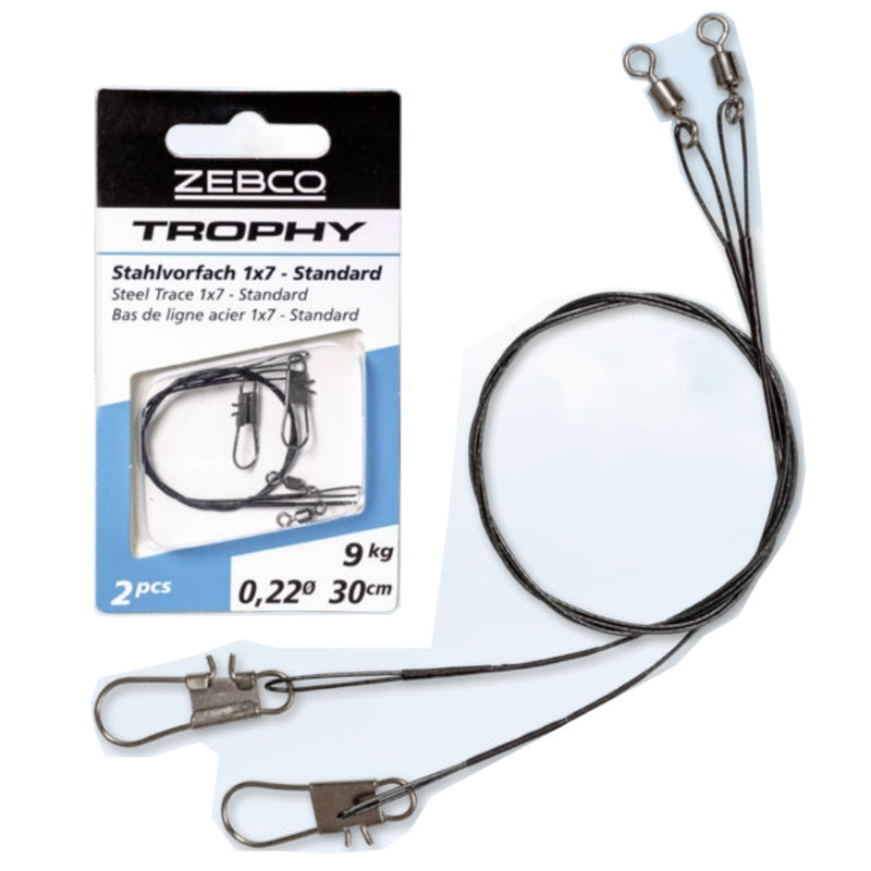 Zebco Trophy Steel Trace 1x7 Standard Leader with Swivel & Snap Link Fishing