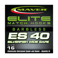 MAVER ES40 SILVERFISH WIDE GAPE BARBLESS CARP FISHING HOOKS SIZE 16, 18