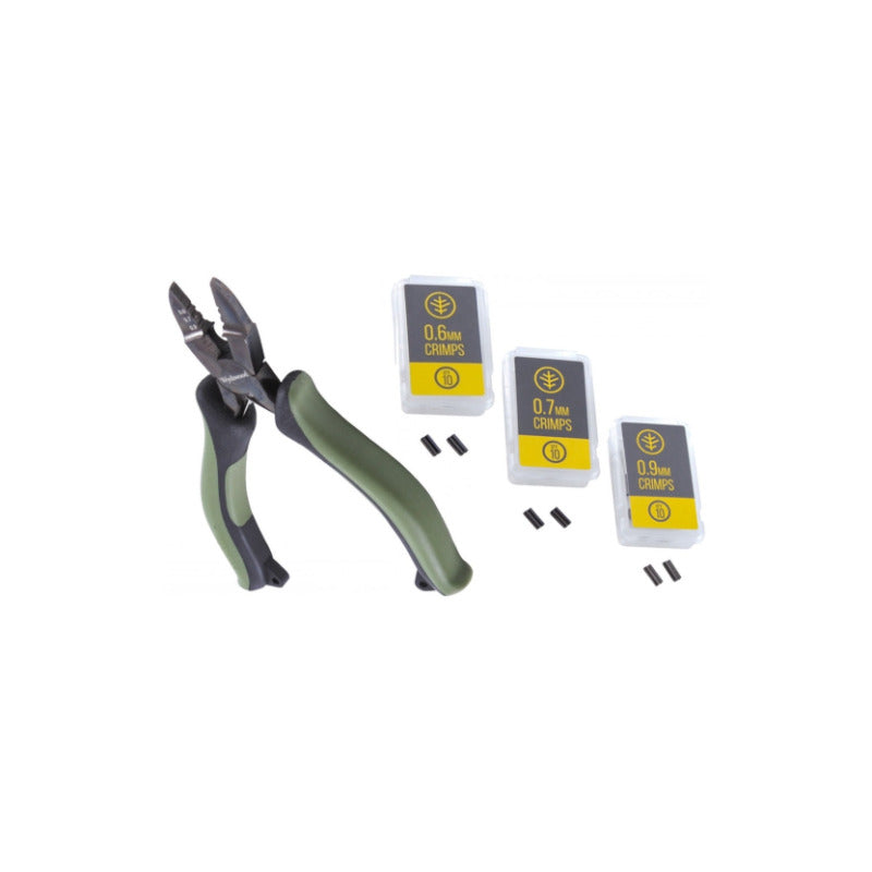 Wychwood Carp Fishing Crimping Tool Pliers with 3 Packs Crimps 0.6mm 0.7mm 0.9mm