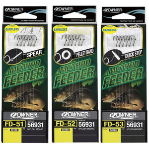 Owner FD Method Feeder Hooks to Nylon Barbless Spear Banded Quick Stop Fishing
