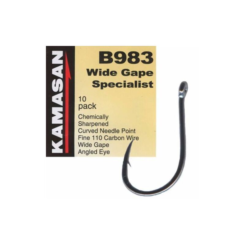 KAMASAN B983 Wide Gape Eyed Hooks Barbed Sizes 16/14/12 carp/barbel Fishing